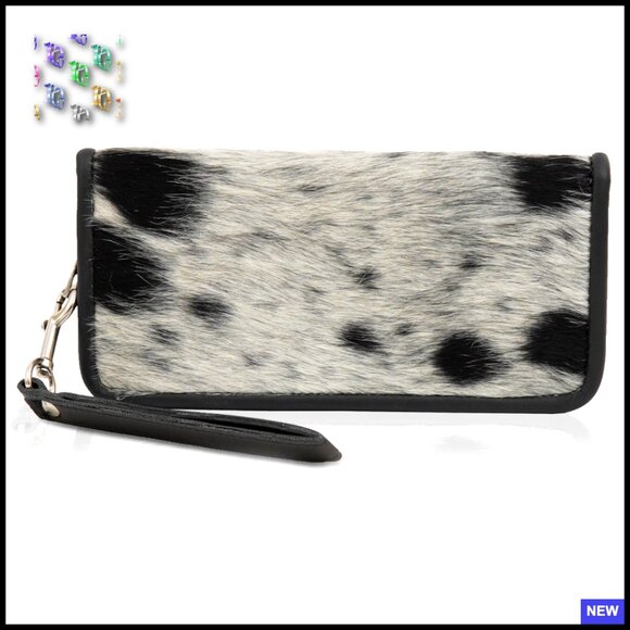 Genuine Cowhide Leather Clutch Wristlet Zipper Closure Detachable Strap Elegant